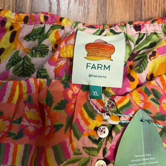 NWT Farm Rio Painted Bananas Puff Sleeve Top Blouse Pink XL - Picture 7 of 8